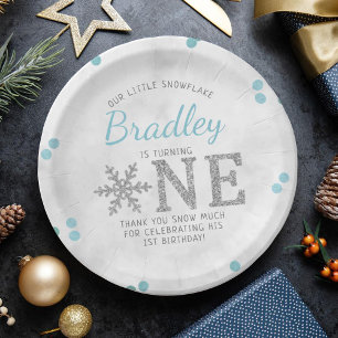 Snowflake Winter 1st Birthday Paper Plate
