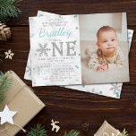 Snowflake Winter 1st Birthday Photo Invitation<br><div class="desc">Celebrate in style with these trendy 1st birthday invitations. This design is easy to personalise with your special event wording and your guests will be thrilled when they receive these fabulous invites.</div>