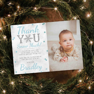 Snowflake Winter 1st Birthday Photo Thank You Card