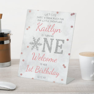 Snowflake Winter 1st Birthday Welcome Pedestal Sign