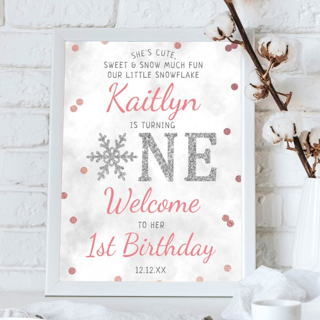 Snowflake Winter 1st Birthday Welcome Poster (Creator Uploaded)