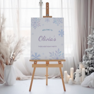 Snowflake Winter 1st Birthday Wonderland Welcome  Poster