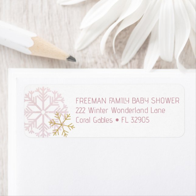Snowflake Winter Baby Shower Address Label – Gold  (Insitu)