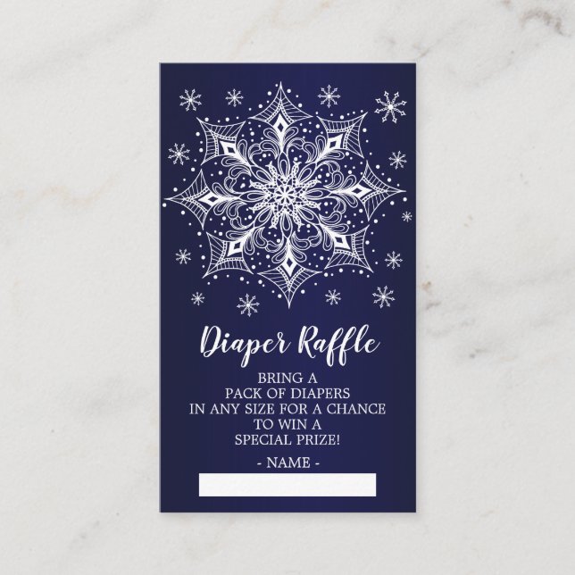 Snowflake Winter Baby Shower Diaper Raffle Ticket Enclosure Card (Front)