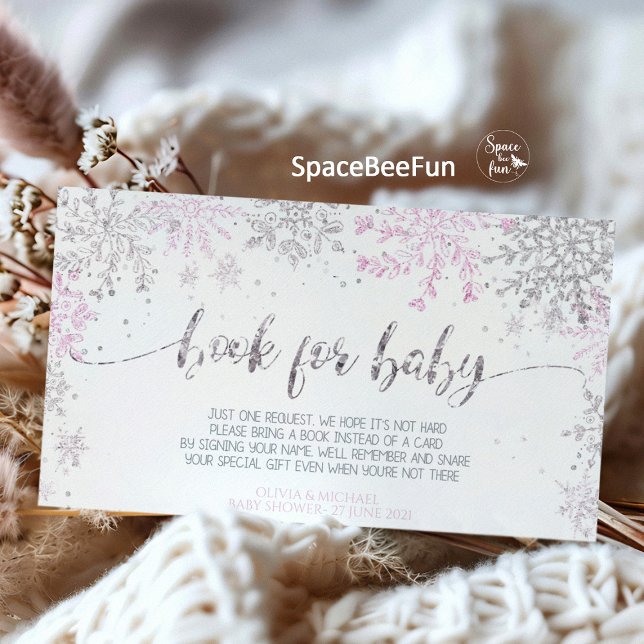 Snowflake Winter Baby shower Girl  Enclosure Card (Snowflake diaper raffle, winter baby shower, girl diaper raffle, snowflake book for baby, winter dia)