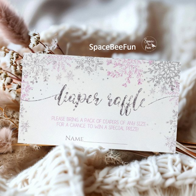 Snowflake Winter Baby shower Girl  Enclosure Card (Snowflake diaper raffle, winter baby shower, girl diaper raffle, snowflake book for baby, winter dia)