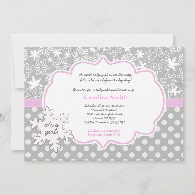 Snowflake Winter Baby Shower Girl Invitations (Front)
