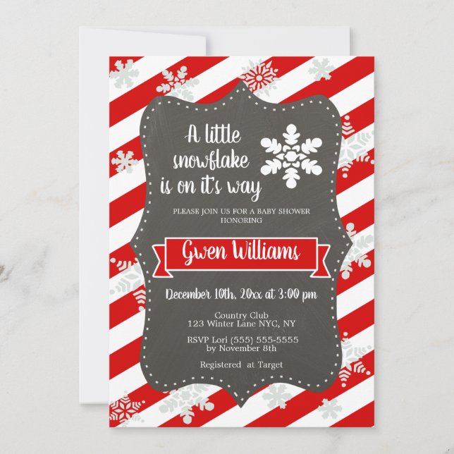 Snowflake Winter Baby Shower | Red & White Invitation (Front)