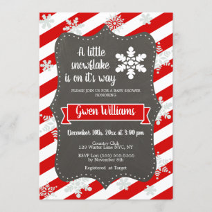 Snowflake Winter Baby Shower   Red & White Invitation