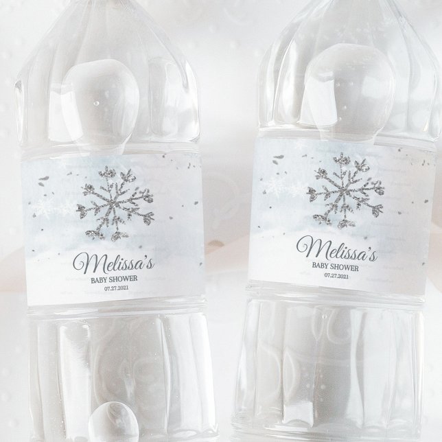 Snowflake Winter Baby Shower  Water Bottle Label (little snowflake baby shower,winter baby shower invitation,snowflake baby shower gift tag,baby showe)