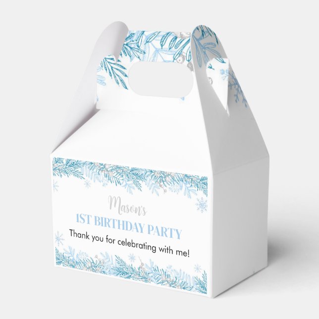 Snowflake Winter Birthday Party Favour Box (Front Side)