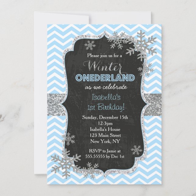 Snowflake Winter Birthday Party Invitations (Front)