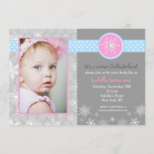 Snowflake Winter Birthday Party Invitations Photo