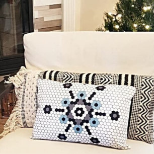 Snowflake Winter Blue Gray Tile Holiday Decorative Cushion