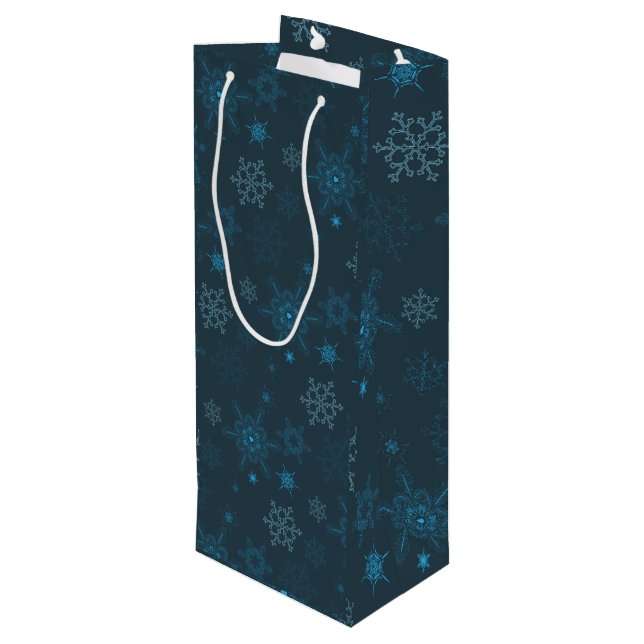 Snowflake winter blue seamless pattern wine gift bag (Back Angled)