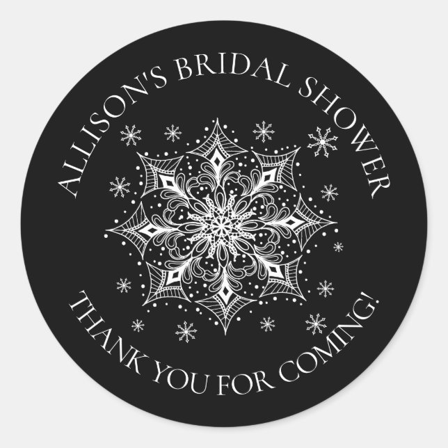 Snowflake Winter Bridal shower Classic Round Sticker (Front)