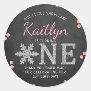 Snowflake Winter Chalkboard 1st Birthday Classic Round Sticker
