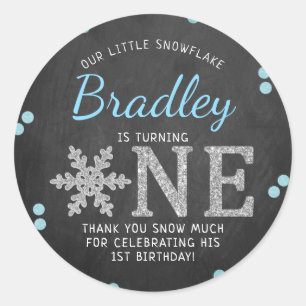 Snowflake Winter Chalkboard 1st Birthday Classic Round Sticker