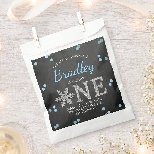 Snowflake Winter Chalkboard 1st Birthday Favour Bags (Clipped)