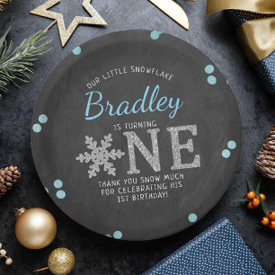 Snowflake Winter Chalkboard 1st Birthday Paper Plate