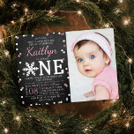 Snowflake Winter Chalkboard 1st Birthday Photo<br><div class="desc">Celebrate in style with these sweet and very trendy real foil pressed 1st birthday invitations. This design is easy to personalise with your special event wording and your guests will be thrilled when they receive these fabulous invites.</div>