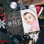 Snowflake Winter Chalkboard 1st Birthday Photo Invitation<br><div class="desc">Celebrate in style with these trendy 1st birthday invitations. This design is easy to personalise with your special event wording and your guests will be thrilled when they receive these fabulous invites.</div>