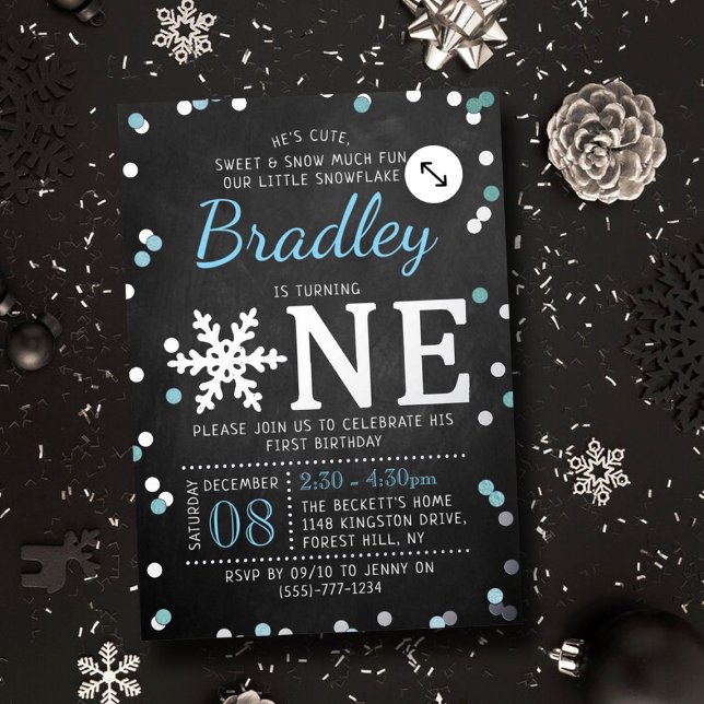 Snowflake Winter Chalkboard 1st Birthday Real (Creator Uploaded)