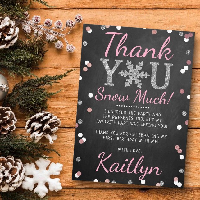 Snowflake Winter Chalkboard 1st Birthday Thank You Card (Creator Uploaded)