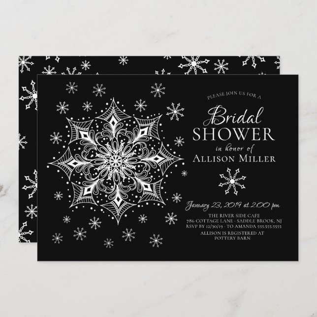 Snowflake Winter Elegant Bridal Shower Invitation (Front/Back)