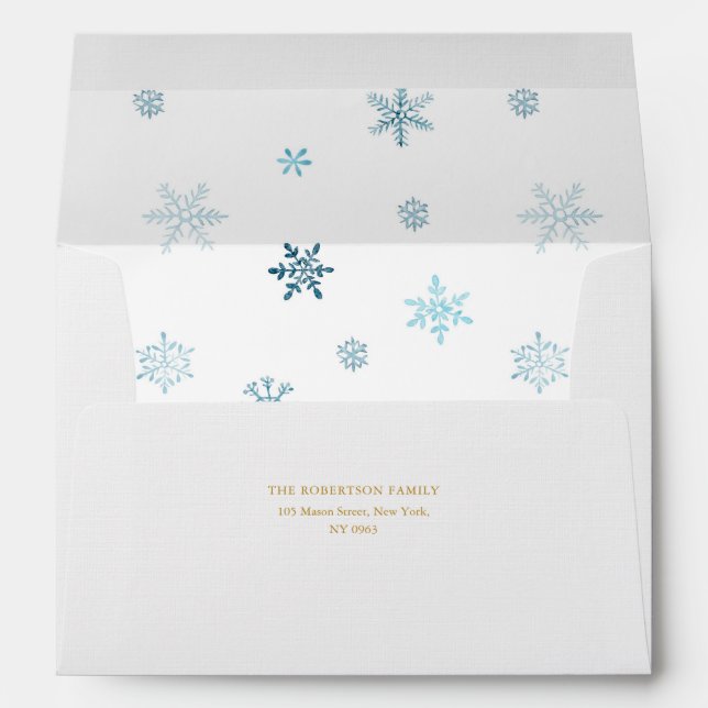 Snowflake Winter Envelope with Blue Watercolor  (Back (Bottom))