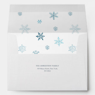 Snowflake Winter Envelope with Blue Watercolor 