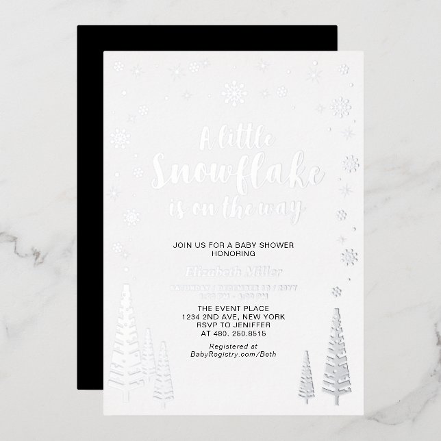 Snowflake Winter Forest Baby Shower Real Foil (Front/Back)