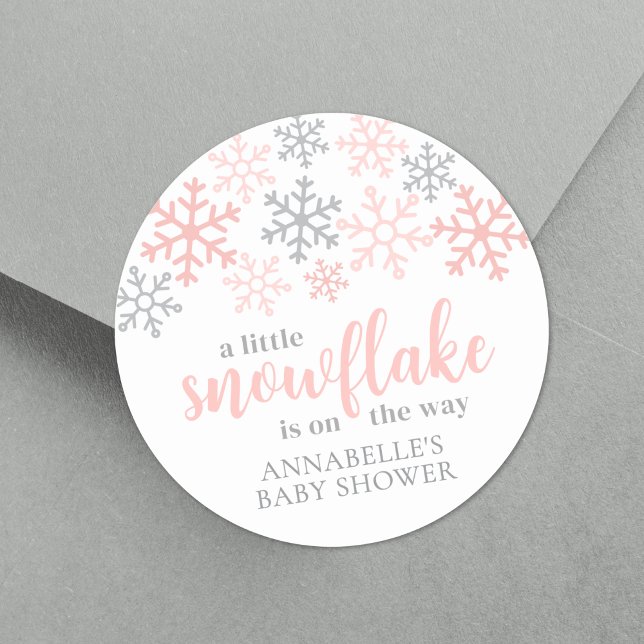 Snowflake Winter Girl Baby Shower Classic Round Sticker (Snowflake Winter Girl Baby Shower Classic Round Sticker)