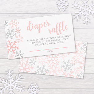 Snowflake Winter Girl Baby Shower Diaper Raffle Enclosure Card