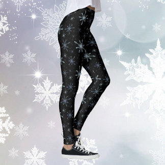Snowflake Winter High Quality Women's Black Snow Leggings