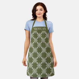 Snowflake Winter Holiday Christmas - Army Green Apron