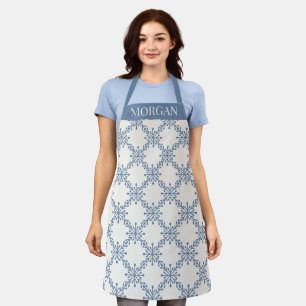 Snowflake Winter Holiday Christmas - Blue & Ivory Apron