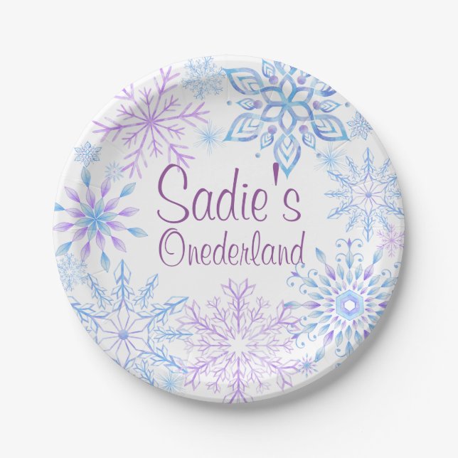 Snowflake Winter One-Derland First Birthday Paper Plate (Front)