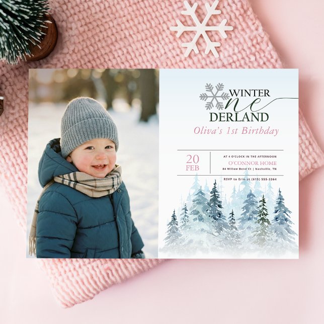 Snowflake Winter Onederland 1st Birthday Kid Photo Invitation (Creator Uploaded)