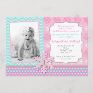 Snowflake Winter Onederland Birthday Invitation