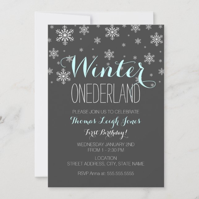 Snowflake Winter Onederland First Birthday Invite (Front)