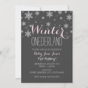 Snowflake Winter Onederland First Birthday Pink Invitation