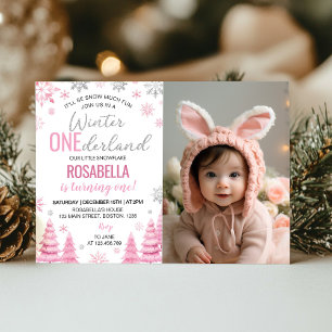 Snowflake Winter Onederland Girl Birthday Photo Invitation