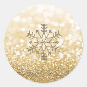 Snowflake winter Romantic Glittery sparkle gold Classic Round Sticker