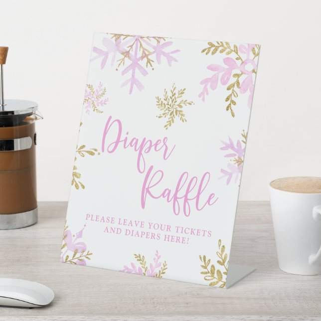 Snowflake Winter Shower Diaper Raffle Pedestal Sign (In SItu)