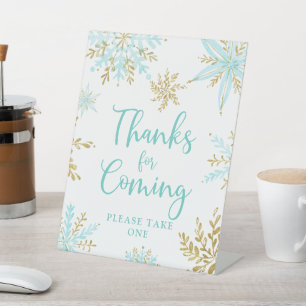 Snowflake Winter Shower Thanks for Coming Pedestal Pedestal Sign