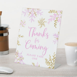 Snowflake Winter Shower Thanks for Coming Pedestal Sign