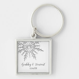 Snowflake Winter Wedding Key Ring