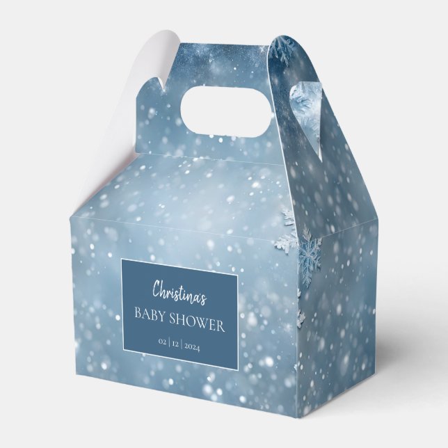 Snowflake Winter Wonderland Baby Shower Blue Favour Box (Front Side)