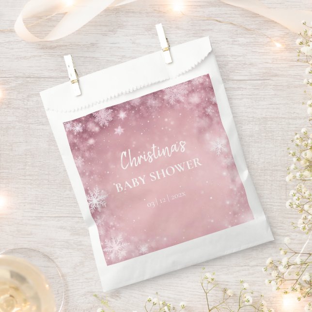 Snowflake Winter Wonderland Baby Shower Pink Favour Bags (Clipped)